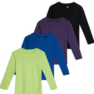 New Real Essentials 4 Pack: Girls Dry-Fit Long Sleeve Active Crew Neck T-Shirt
